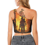 Brave Firefighter Painting Print One Shoulder Crop Top