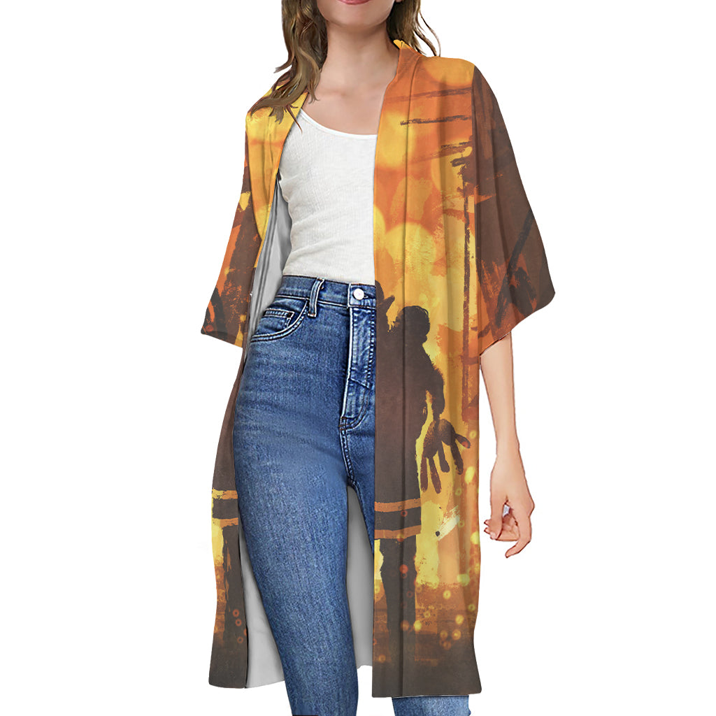 Brave Firefighter Painting Print Open Front Beach Cover Up