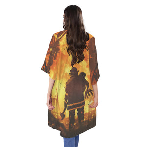 Brave Firefighter Painting Print Open Front Beach Cover Up