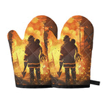 Brave Firefighter Painting Print Oven Mitts