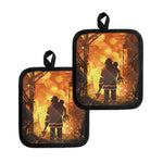 Brave Firefighter Painting Print Pot Holders