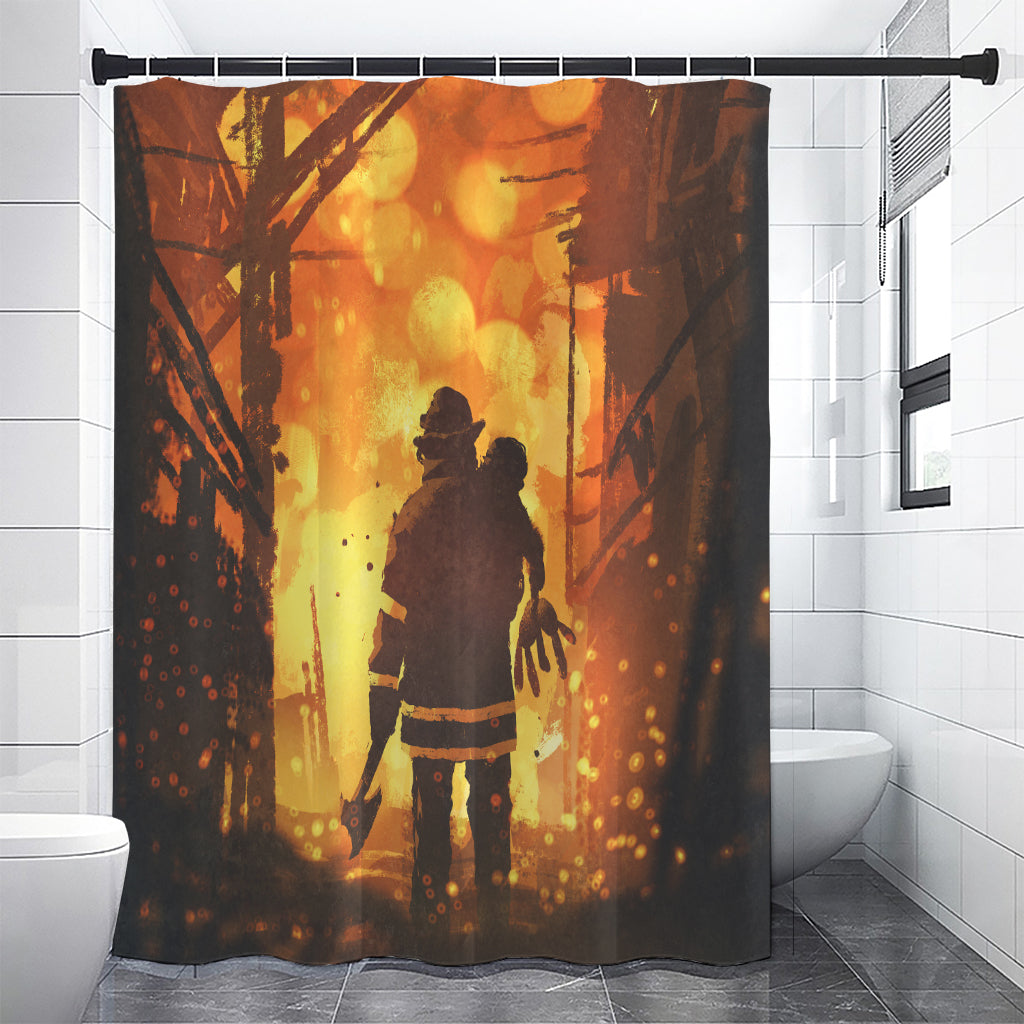 Brave Firefighter Painting Print Premium Shower Curtain