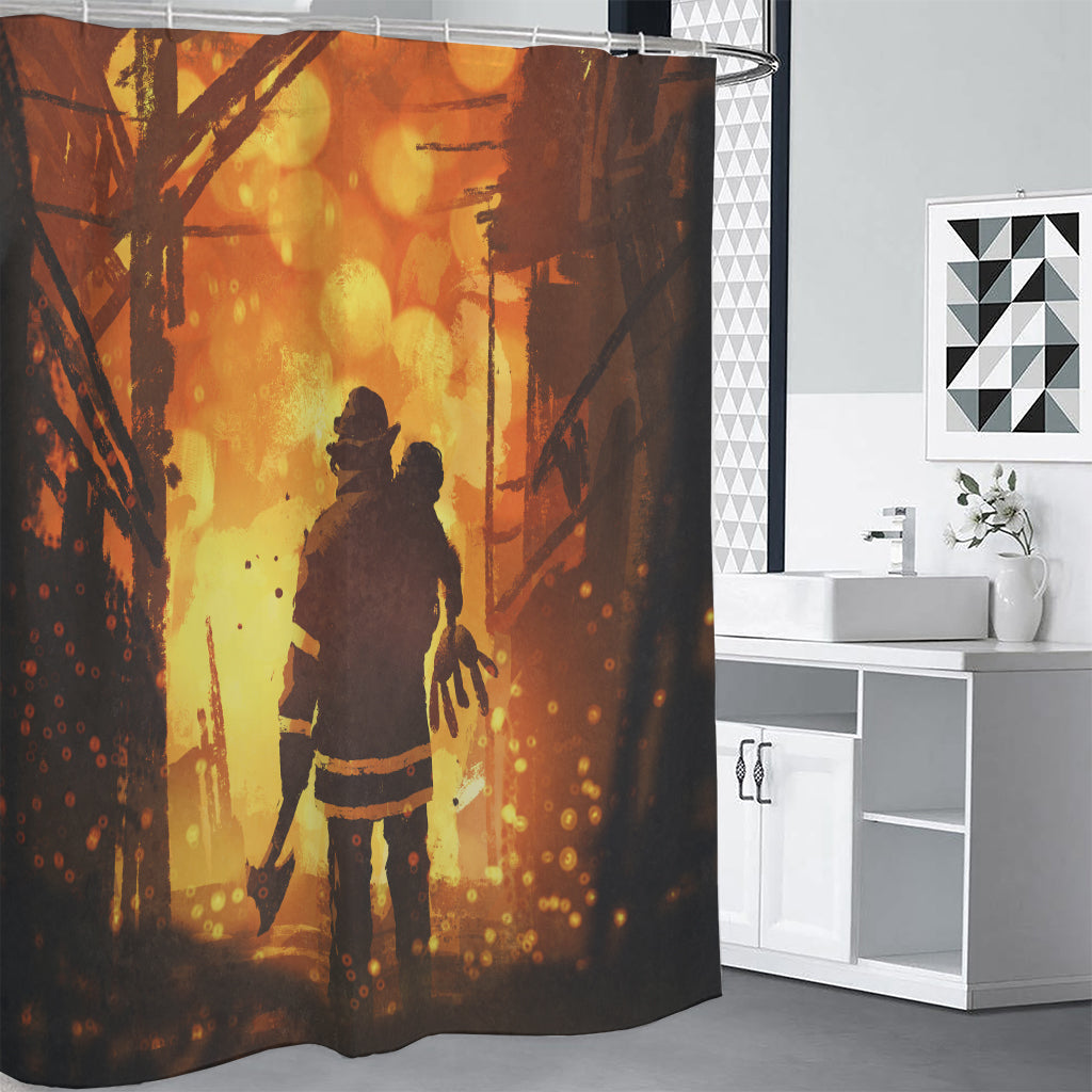 Brave Firefighter Painting Print Premium Shower Curtain