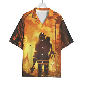 Brave Firefighter Painting Print Rayon Hawaiian Shirt