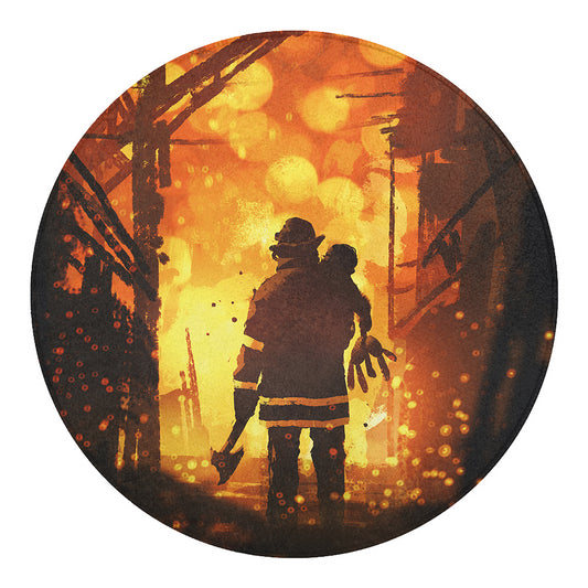 Brave Firefighter Painting Print Round Blanket