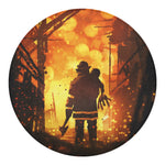 Brave Firefighter Painting Print Round Blanket