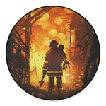 Brave Firefighter Painting Print Round Floor Mat