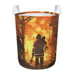 Brave Firefighter Painting Print Round Laundry Basket