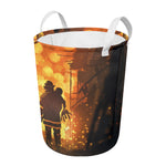 Brave Firefighter Painting Print Round Laundry Basket