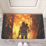 Brave Firefighter Painting Print Rubber Doormat