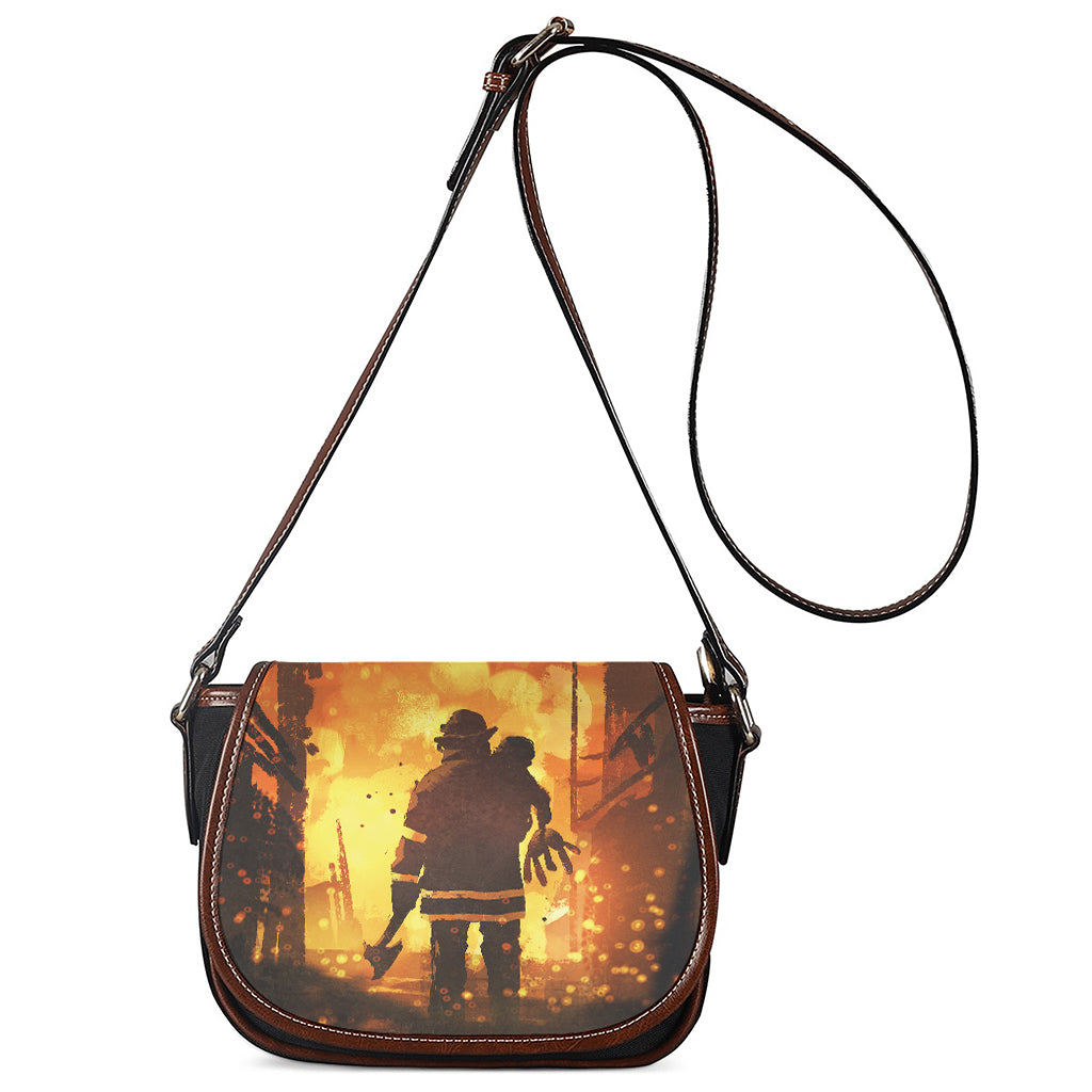 Brave Firefighter Painting Print Saddle Bag