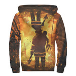 Brave Firefighter Painting Print Sherpa Lined Zip Up Hoodie