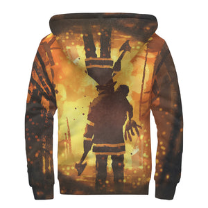 Brave Firefighter Painting Print Sherpa Lined Zip Up Hoodie