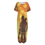 Brave Firefighter Painting Print Short Sleeve Long Nightdress