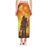 Brave Firefighter Painting Print Side Slit Maxi Skirt