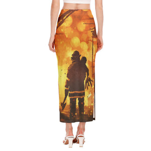 Brave Firefighter Painting Print Side Slit Maxi Skirt