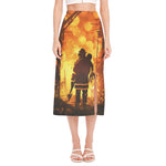 Brave Firefighter Painting Print Side Slit Midi Skirt