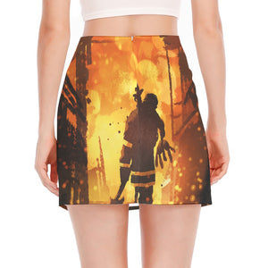 Brave Firefighter Painting Print Side Slit Mini Skirt