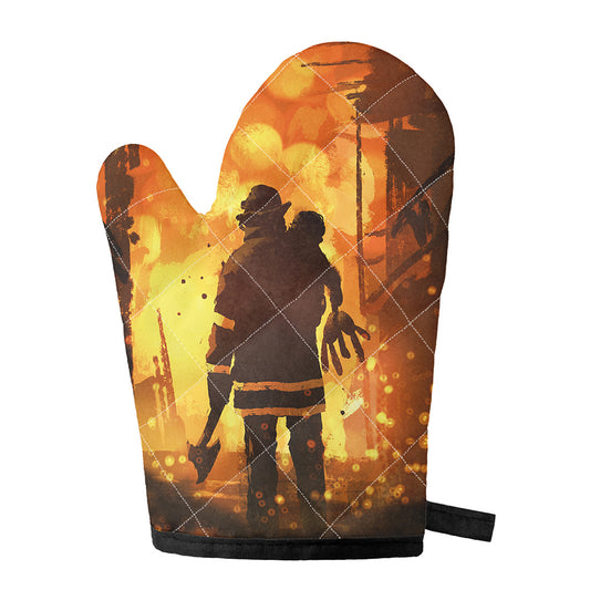 Brave Firefighter Painting Print Single Oven Mitt