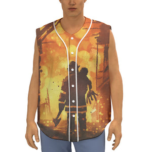 Brave Firefighter Painting Print Sleeveless Baseball Jersey