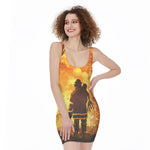 Brave Firefighter Painting Print Sleeveless Bodycon Dress