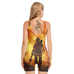 Brave Firefighter Painting Print Sleeveless One Piece Swimsuit