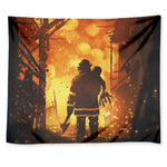 Brave Firefighter Painting Print Tapestry