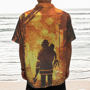 Brave Firefighter Painting Print Textured Short Sleeve Shirt