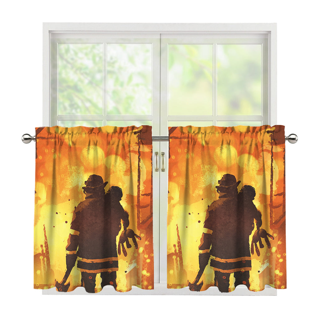 Brave Firefighter Painting Print Tier Curtains