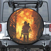 Brave Firefighter Painting Print Tire Cover