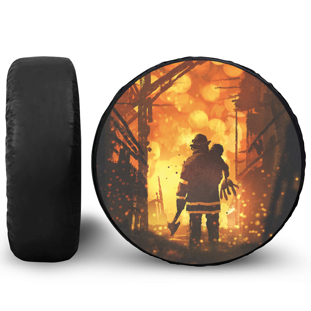 Brave Firefighter Painting Print Tire Cover