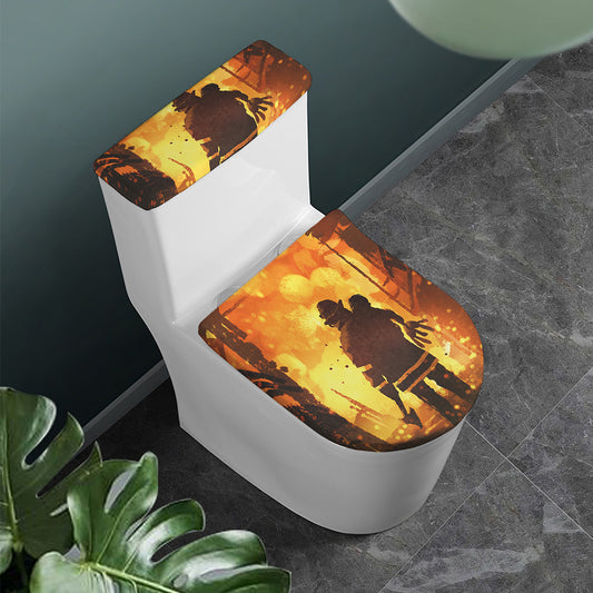 Brave Firefighter Painting Print Toilet Lid And Tank Cover Set