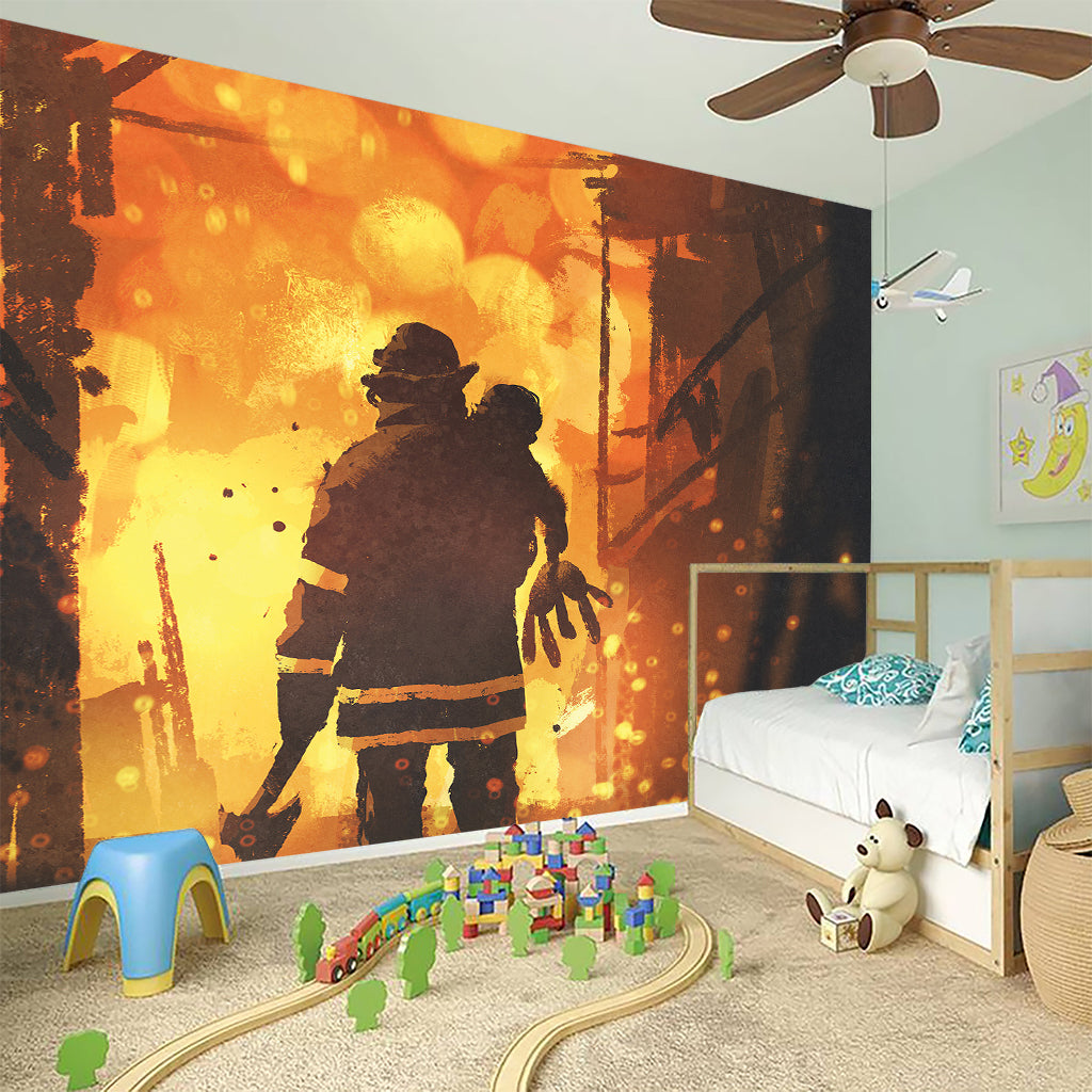 Brave Firefighter Painting Print Wall Sticker