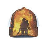 Brave Firefighter Painting Print White Mesh Trucker Cap