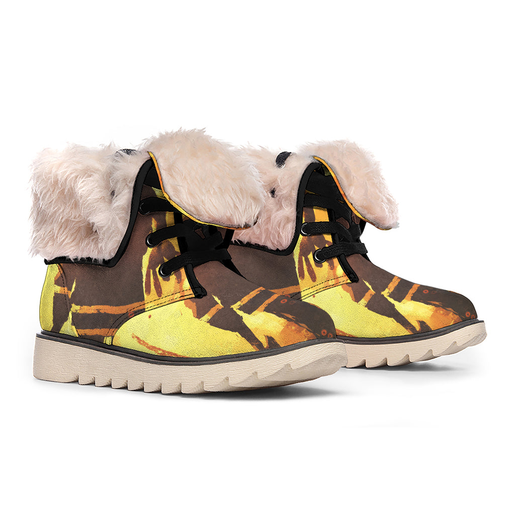 Brave Firefighter Painting Print Winter Boots