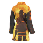 Brave Firefighter Painting Print Women's Bathrobe