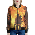 Brave Firefighter Painting Print Women's Bomber Jacket