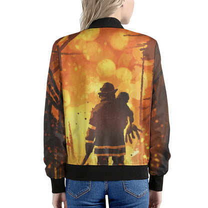 Brave Firefighter Painting Print Women's Bomber Jacket