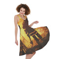 Brave Firefighter Painting Print Sleeveless Knee Length Dress