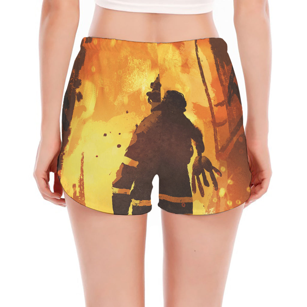 Brave Firefighter Painting Print Women's Split Running Shorts