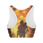 Brave Firefighter Painting Print Women's Sports Bra