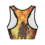 Brave Firefighter Painting Print Women's Sports Bra