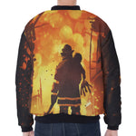 Brave Firefighter Painting Print Zip Sleeve Bomber Jacket