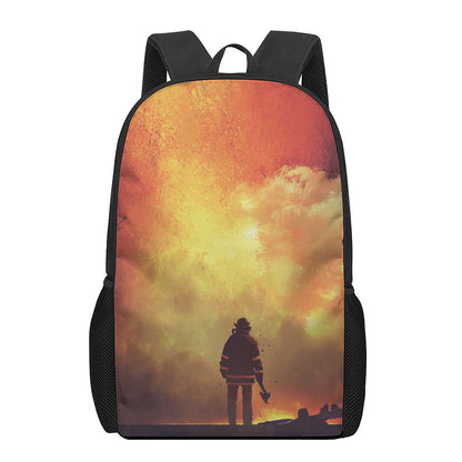Brave Firefighter With Axe Print 17 Inch Backpack