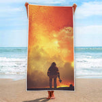 Brave Firefighter With Axe Print Beach Towel