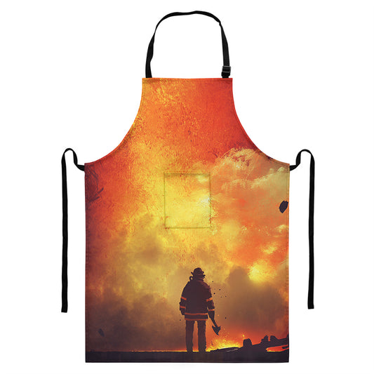 Brave Firefighter With Axe Print Bib Apron With Pocket