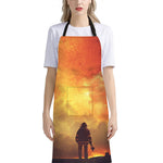 Brave Firefighter With Axe Print Bib Apron With Pocket