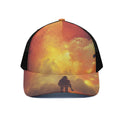 Brave Firefighter With Axe Print Black Mesh Trucker Hat