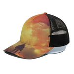 Brave Firefighter With Axe Print Black Mesh Trucker Cap