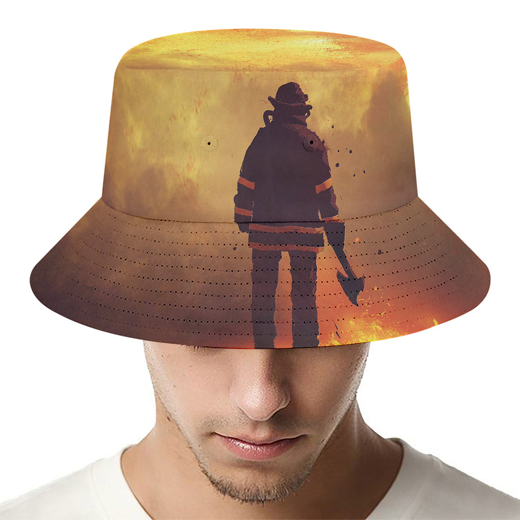 Brave Firefighter With Axe Print Bucket Hat